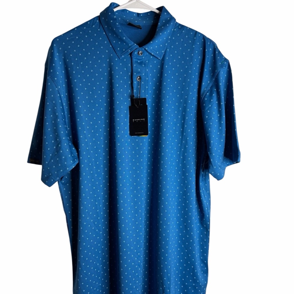Dunning Golf Men’s Coolmax Performance Polo Blue Micro Print Size Large